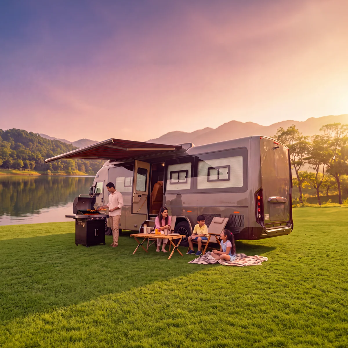 Villa Mobilay motorhome beside a mountain lake